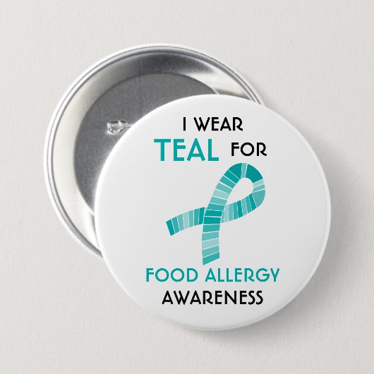 私はカスタマイズ食物アレルギーの認識度のためのティール(緑がかった色)を身に着けています 缶バッジ (正面&裏面)