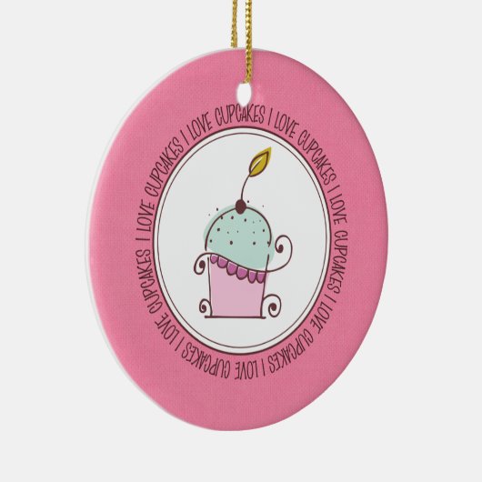 私はカップケーキの陶磁器のクリスマスオーナメントを愛します セラミックオーナメント (右)