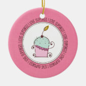 私はカップケーキの陶磁器のクリスマスオーナメントを愛します セラミックオーナメント (正面)