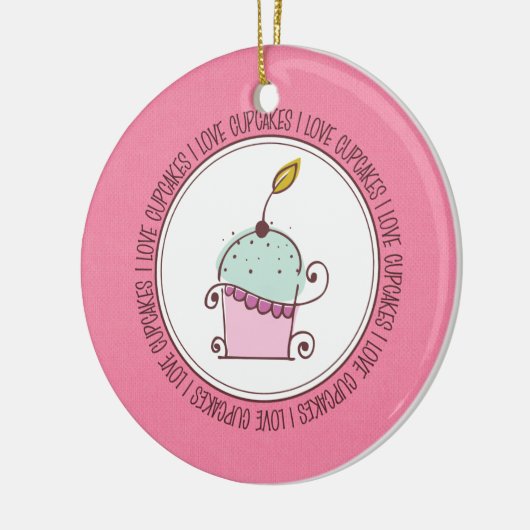 私はカップケーキの陶磁器のクリスマスオーナメントを愛します セラミックオーナメント (左)