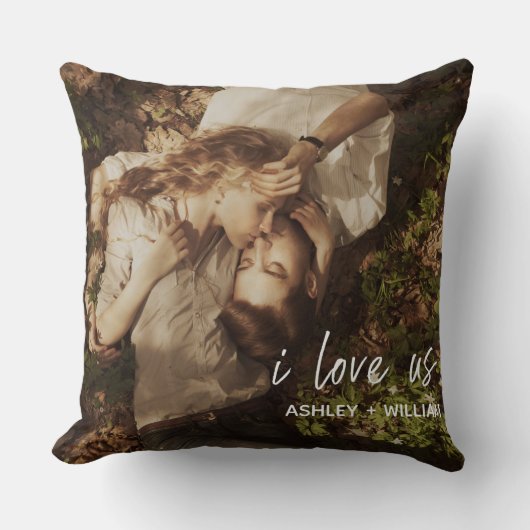 私はカップルの引用文の写真名を愛する クッション (正面)