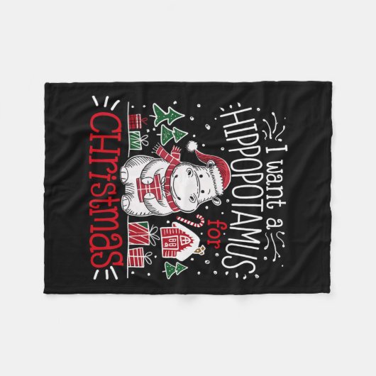 私はカバが欲しいクリスマスのパジャマかわいいカバ フリースブランケット (正面(横))