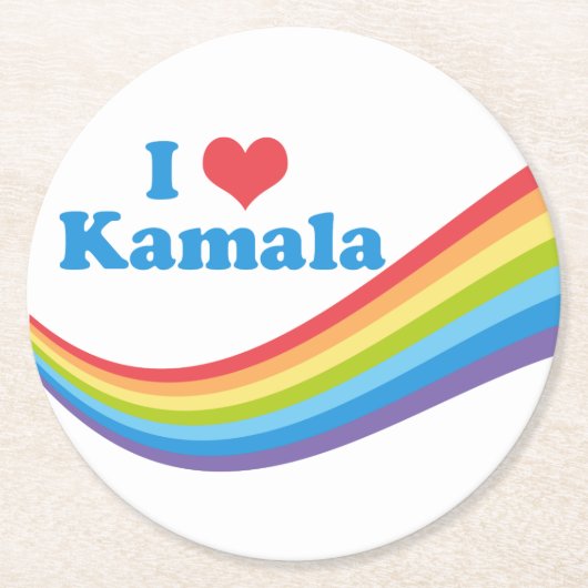 私はカマラカワイレインボーが大好き ラウンドペーパーコースター (正面)