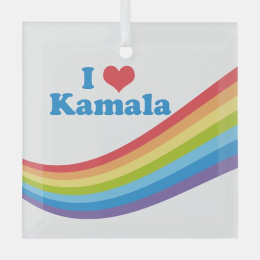 私はカマラハリスキュートレインボークリスマスが大好き ガラスオーナメント (正面)