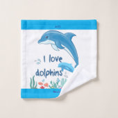 私はカラフルクールイルカの名前モノグラムが大好き バスタオルセット (ウォッシュタオル)