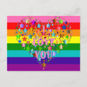 私はカラフルLGBTレインボー旗のハートが大好き ポストカード (正面)
