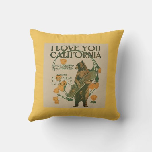 私はカリフォルニアくまの装飾用クッション16 x 16愛します クッション (裏面)