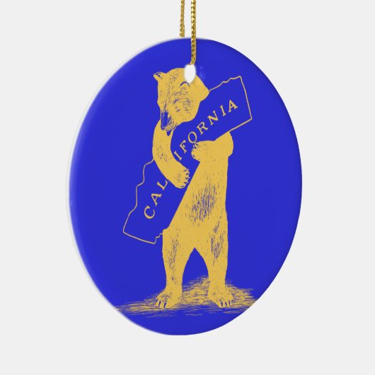 私はカリフォルニア愛します--青および金ゴールド セラミックオーナメント (右)