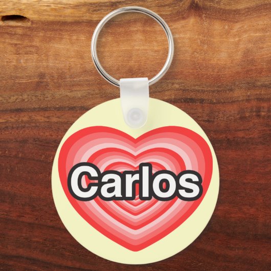 私はカルロスが大好きだ。私はあなたを愛しているカルロス。ハート キーホルダー (正面)