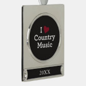 私はカントリーミュージックを愛します シルバープレートバナーオーナメント (右)