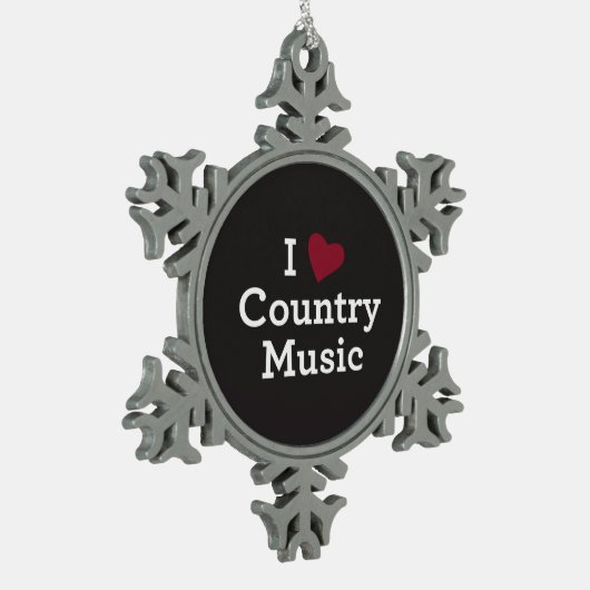 私はカントリーミュージックを愛します スノーフレークピューターオーナメント (左)