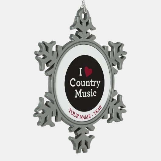 私はカントリーミュージックを愛します スノーフレークピューターオーナメント (左)