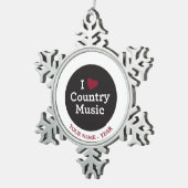 私はカントリーミュージックを愛します スノーフレークピューターオーナメント (右)