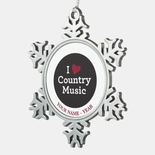 私はカントリーミュージックを愛します スノーフレークピューターオーナメント (右)