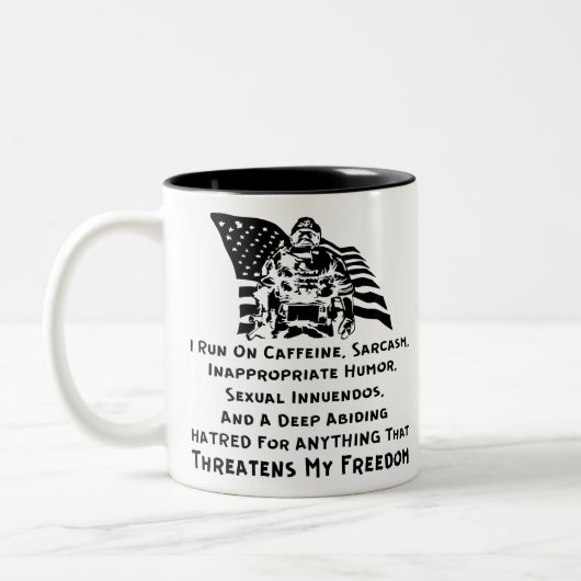 私はカ走フェイン、皮肉、不適切なユーモア、 ツートーンマグカップ (左)