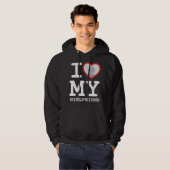 私はガールフレンドの黒いフード付が大好き パーカ (正面フル)