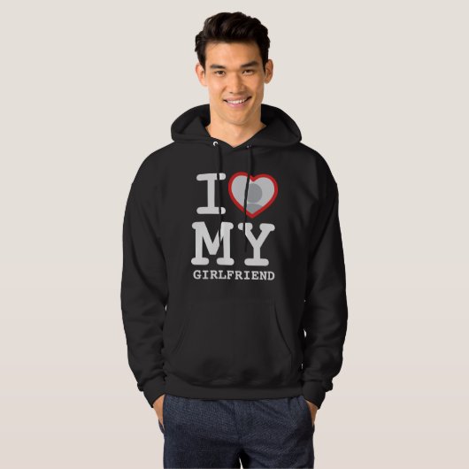 私はガールフレンドの黒いフード付が大好き パーカ (正面フル)