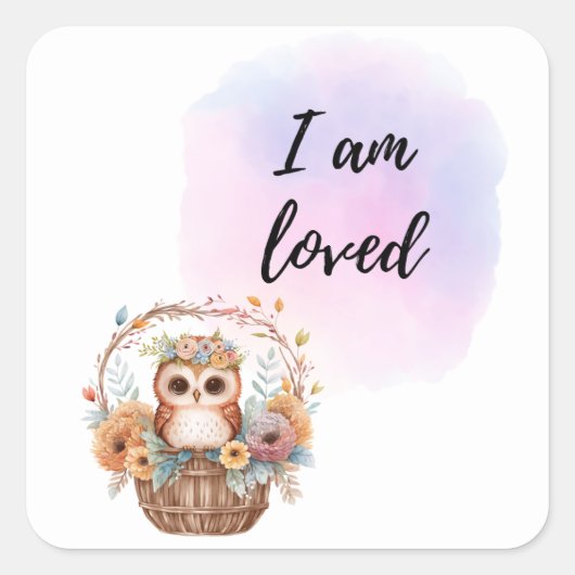 私はキッズルームフクロウ気球が大好き前向き スクエアシール (正面)