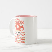 私はキノコを持っているハート!かわいいキノコ ツートーンマグカップ (正面左)