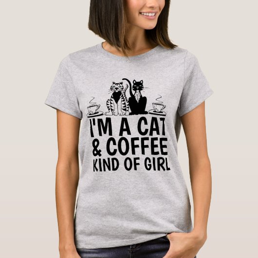 私はキャットコーヒーみたいな女の子でレディースTシャツだ Tシャツ (正面)