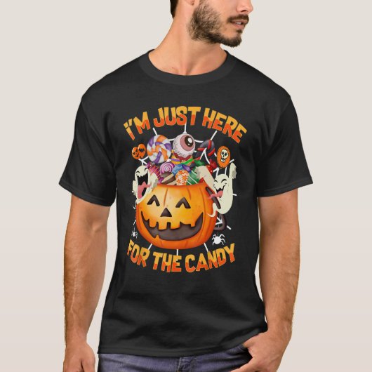 私はキャンディのハロウィーンの衣装の子供たちのためにここにいる Tシャツ (正面)