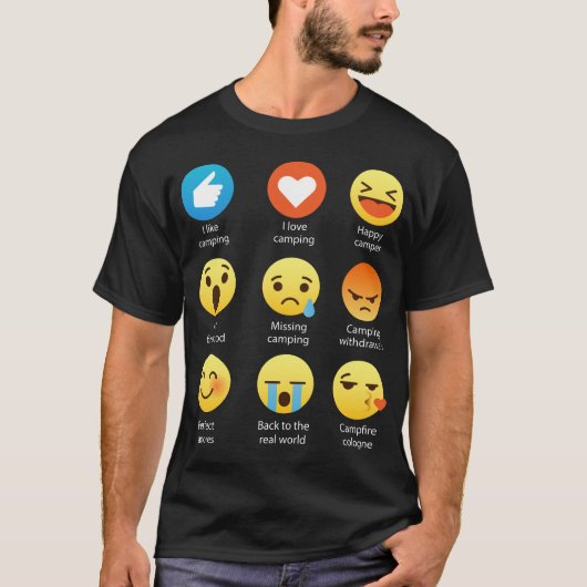 私はキャンプのご機嫌な人のEmojiの顔文字のティーを愛します Tシャツ (正面)