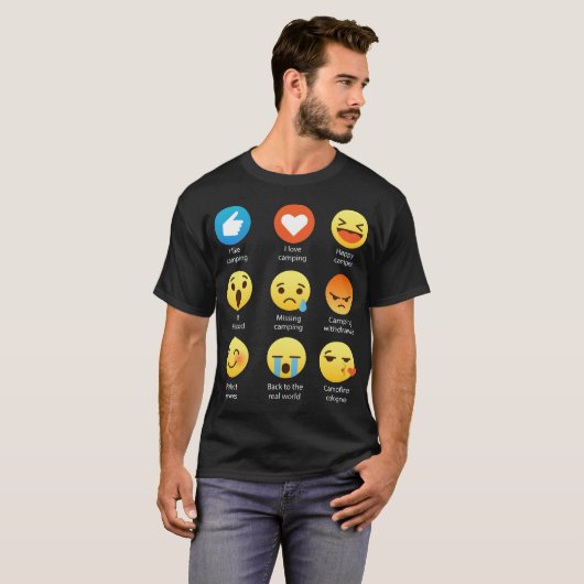 私はキャンプのご機嫌な人のEmojiの顔文字のティーを愛します Tシャツ (正面フル)
