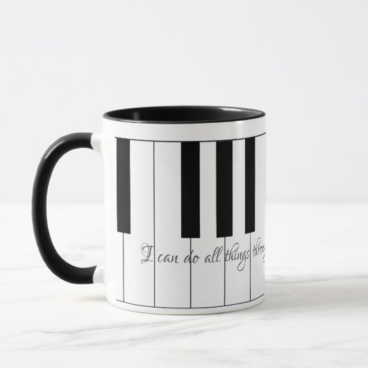 私はキリストを通して全てのことをピアノ鍵で行える マグカップ (左)