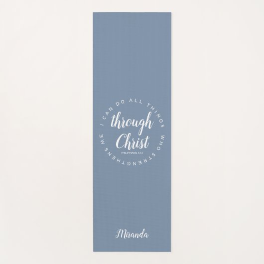 私はキリストを通して全てのことを行うことができる文字ダスティブルー ヨガマット (正面)