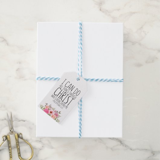 私はキリストを通して全てのことを行うことができる、ピリピ4 ギフトタグ (より糸付き)