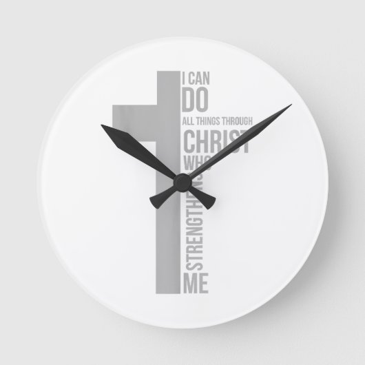 私はキリストを通して全てのことを行うことができる ラウンド壁時計 (正面)