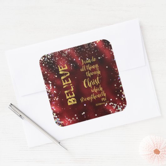 私はキリストを通して全てのことを行うことができるKJV聖なる書物、 経典 スクエアシール (封筒)