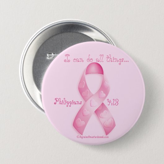 私はキリスト乳癌を通して全てのことを行うことができる 缶バッジ (正面&裏面)