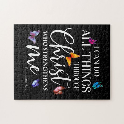 私はキリスト・バタフライ・アートを通して全てのことを行うことができる ジグソーパズル (横)