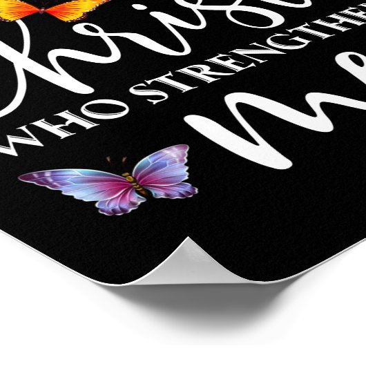 私はキリスト・バタフライ・アートを通して全てのことを行うことができる ポスター (角)