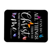 私はキリスト・バタフライ・アートを通して全てのことを行うことができる マグネット (横)