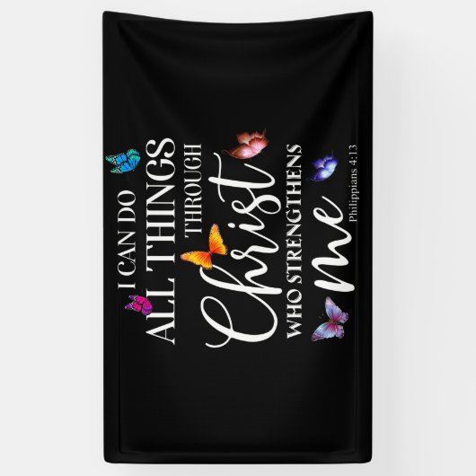 私はキリスト・バタフライ・アートを通して全てのことを行うことができる 横断幕 (縦)