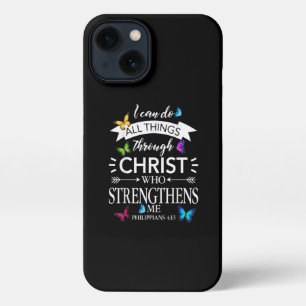 私はキリスト・バタフライ・アートを通して全てのことを行うことができる iPhone 13ケース