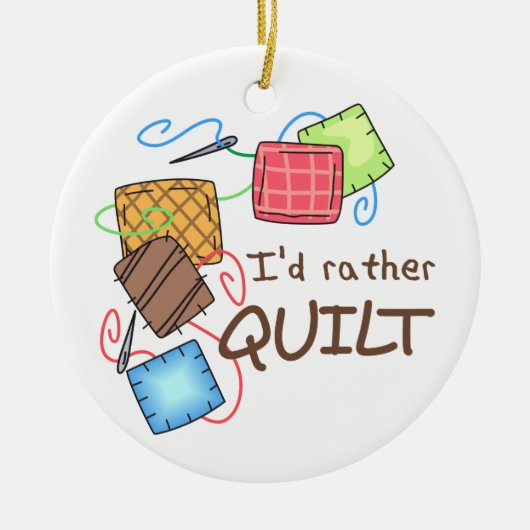 私はキルトを作りたい セラミックオーナメント (正面)