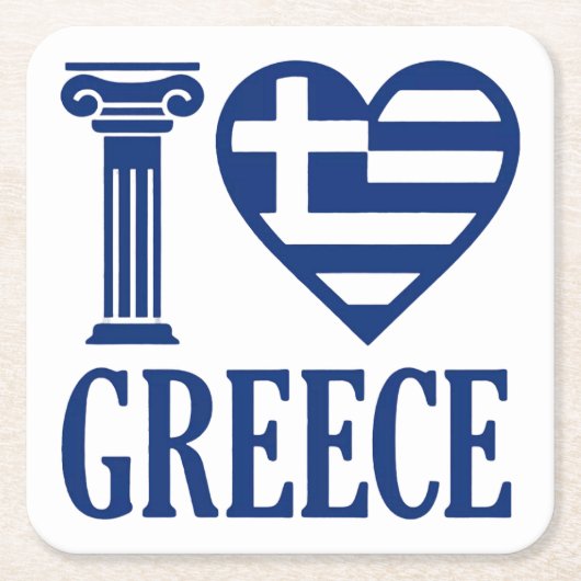 私はギリシャが大好きだ スクエアペーパーコースター (正面)