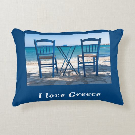 私はギリシャのタベルナ写真の青と白が大好き アクセントクッション (正面)