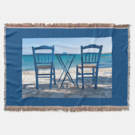 私はギリシャのタベルナ写真の青と白が大好き スローブランケット