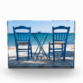 私はギリシャのタベルナ写真の青と白が大好き フォトブロック (正面)