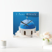 私はギリシャ教会サントリーニ青い写真と文字が大好き スクエア壁時計 (ホーム)