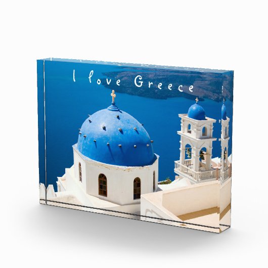 私はギリシャ教会サントリーニ青い写真と文字が大好き フォトブロック (右)