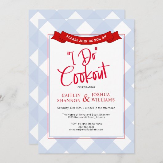 私はクックアウトウェディングシャワーリハーサルディナー 招待状 (正面/裏面)