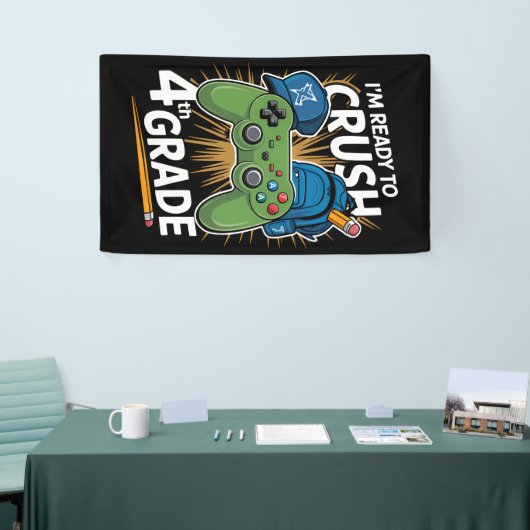 私はクラッシュする準備ができている4年生新学期ゲーマー 横断幕 (トレードショー)