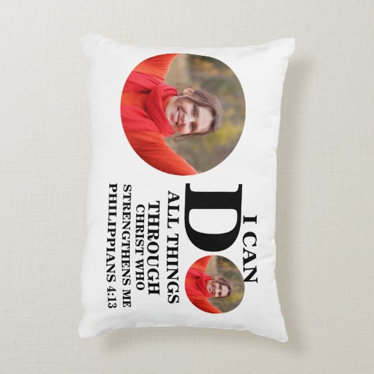 私はクリスチャンの写真バイブルの聖句を行うことができるすべてのこと アクセントクッション (裏面(縦))