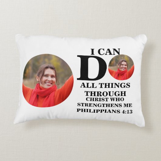 私はクリスチャンの写真バイブルの聖句を行うことができるすべてのこと アクセントクッション (裏面)