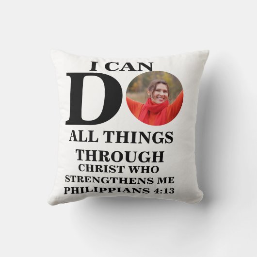 私はクリスチャンの写真バイブルの聖句を行うことができるすべてのこと クッション (裏面)